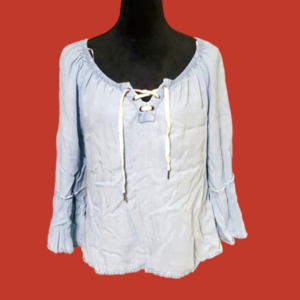 Sanctuary brand denim distressed tie front blouse size medium
